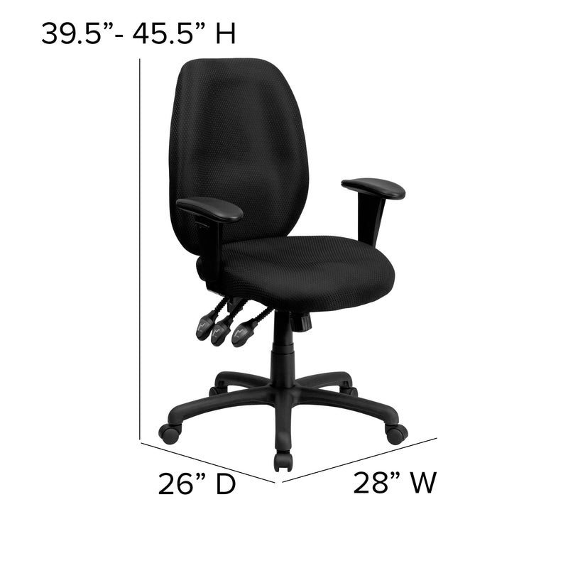 Rochelle High Back Black Fabric Multifunction Ergonomic Executive Swivel Office Chair with Adjustable Arms