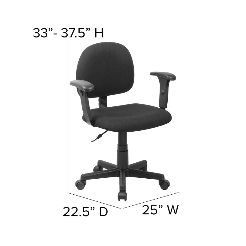 Wayne Mid-Back Black Fabric Swivel Task Office Chair with Adjustable Arms