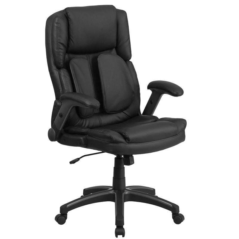 Hansel Extreme Comfort High Back Black LeatherSoft Executive Swivel Ergonomic Office Chair with Flip-Up Arms