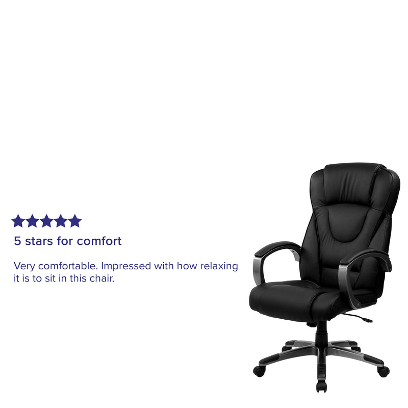 Hansel High Back Black LeatherSoft Executive Swivel Office Chair with Titanium Nylon Base and Loop Arms