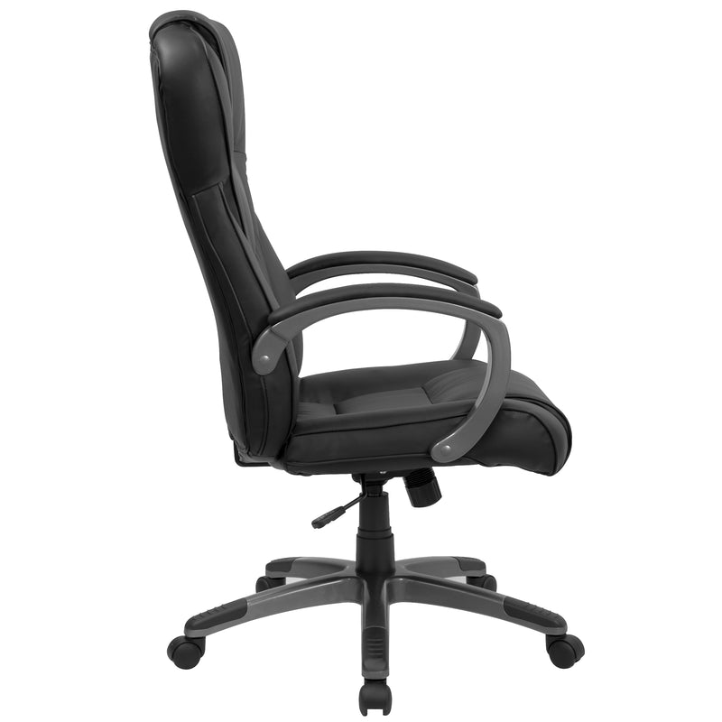Hansel High Back Black LeatherSoft Executive Swivel Office Chair with Titanium Nylon Base and Loop Arms