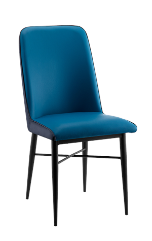 Black Steel Chair with Blue Vinyl Back & Seat