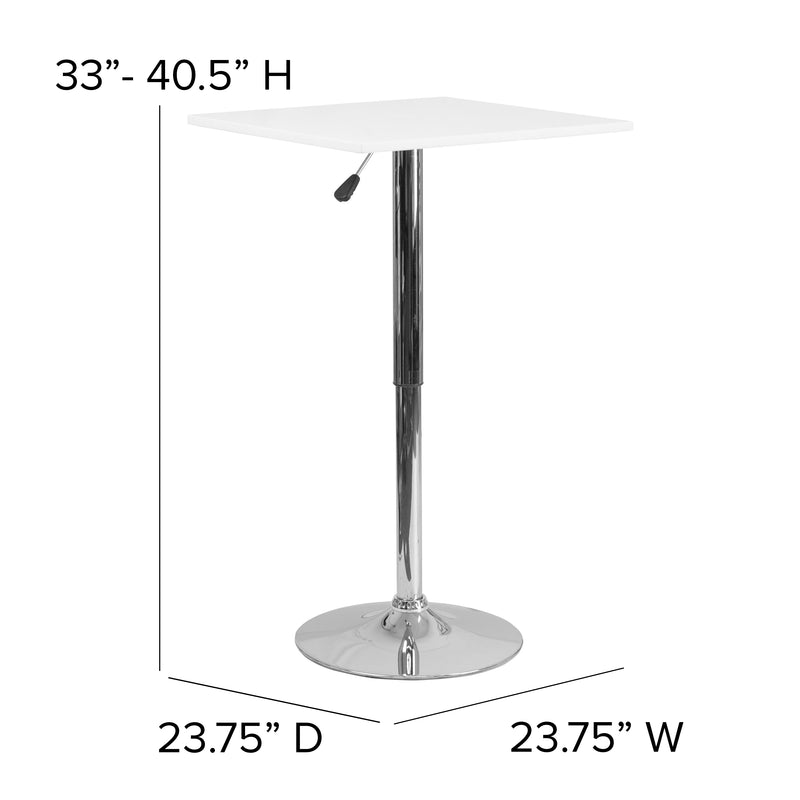 Pearl 23.75'' Square Adjustable Height White Wood Swivel Top Table (Adjustable Range 33'' - 40.5'')