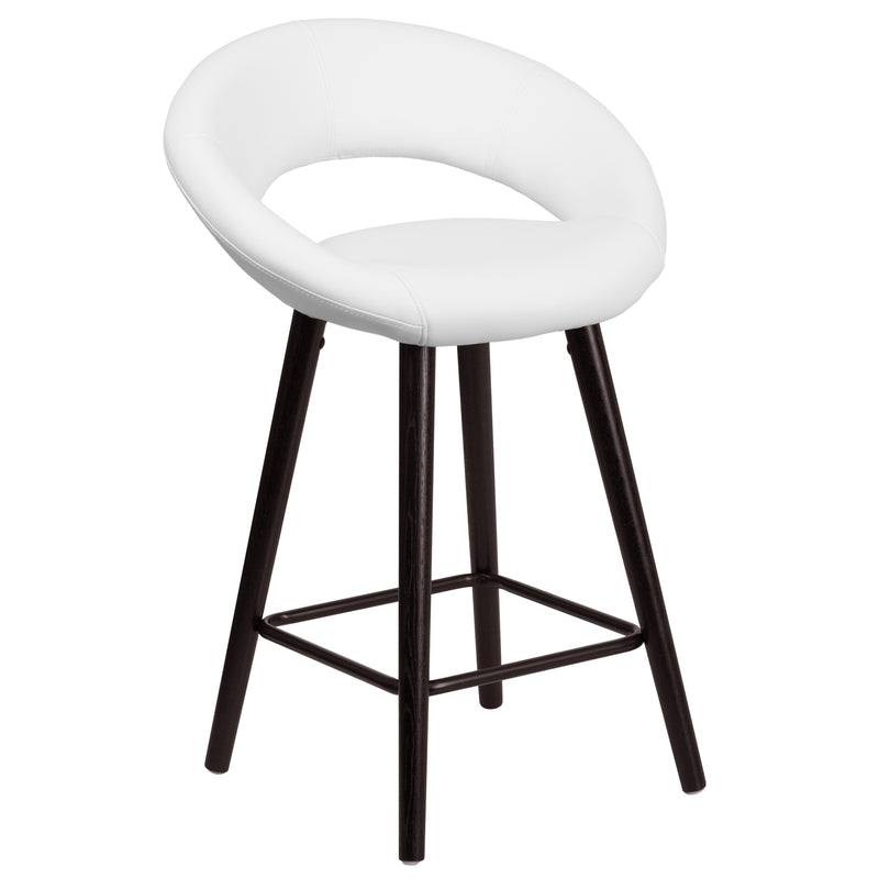 Kelsey Series 24'' High Contemporary Cappuccino Wood Counter Height Stool in White Vinyl