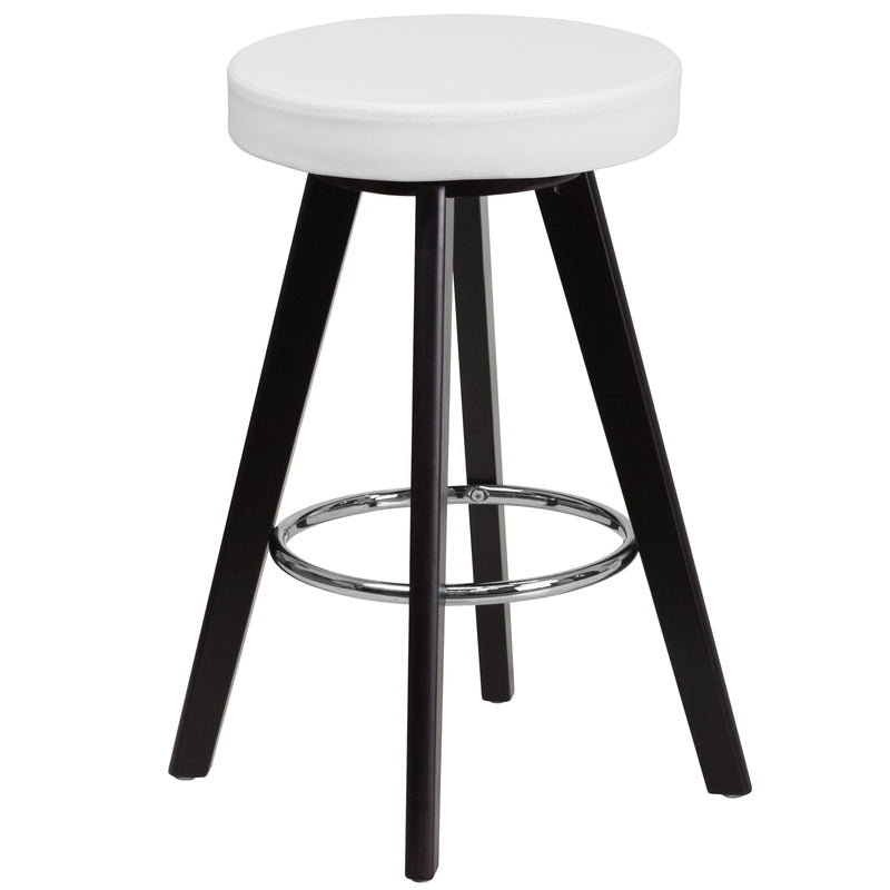Trenton Series 24'' High Contemporary Cappuccino Wood Counter Height Stool with White Vinyl Seat