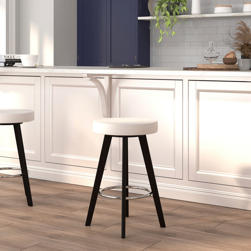 Trenton Series 24'' High Contemporary Cappuccino Wood Counter Height Stool with White Vinyl Seat