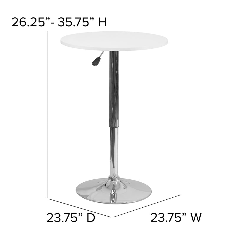 Pearl 23.75'' Round Adjustable Height White Wood Table (Adjustable Range 26.25'' - 35.75'')