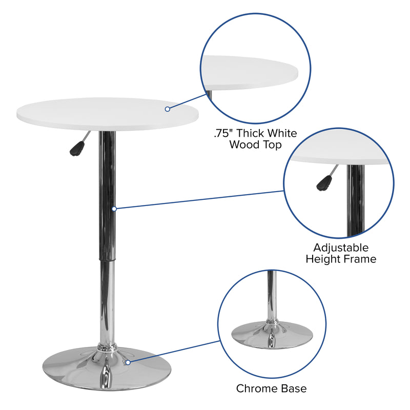 Pearl 23.75'' Round Adjustable Height White Wood Table (Adjustable Range 26.25'' - 35.75'')