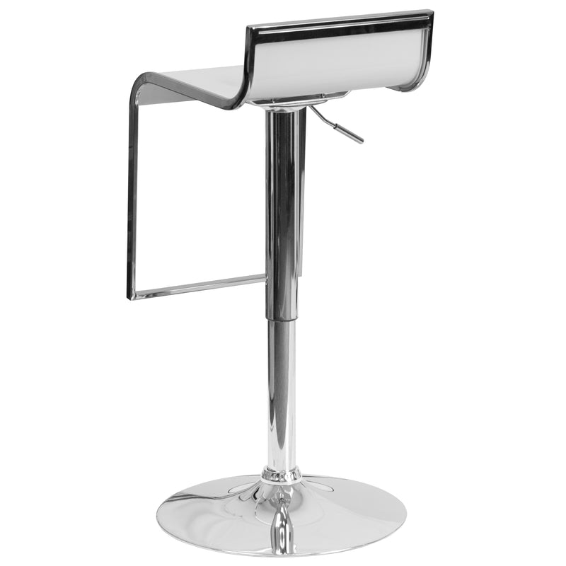 Contemporary White Plastic Adjustable Height Barstool with Chrome Drop Frame