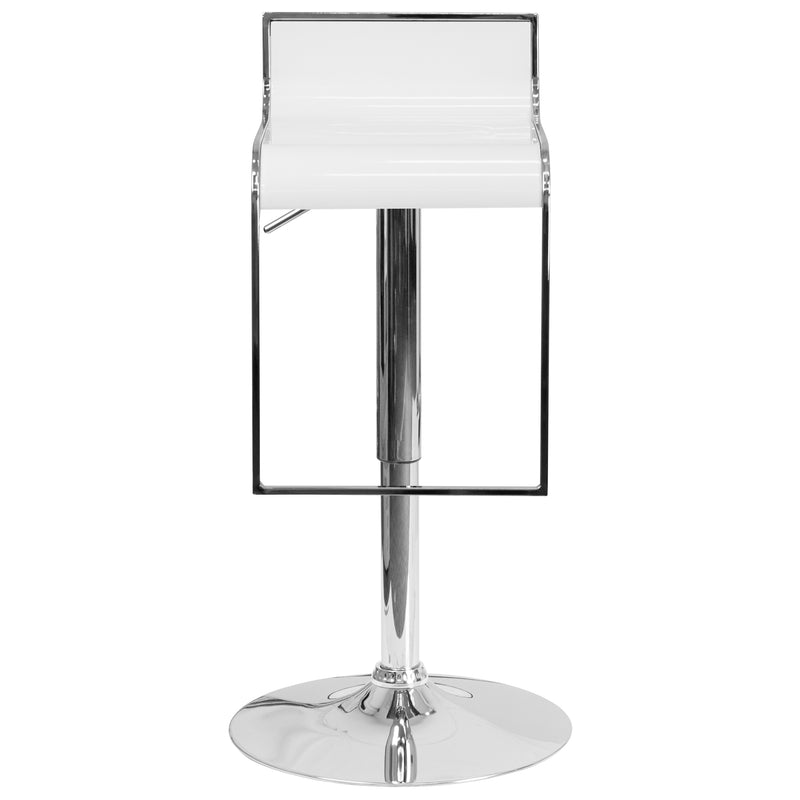 Contemporary White Plastic Adjustable Height Barstool with Chrome Drop Frame