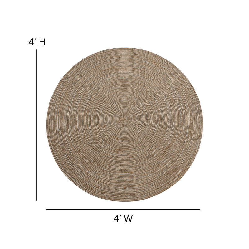 Kelsey 4 Foot Round Braided Design Natural Jute and Polyester Blend Indoor Area Rug
