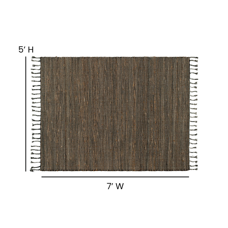 Doris 5' x 7' Handwoven Jute and Cotton Blend Area Rug with Braided Tassels in Black and Jute