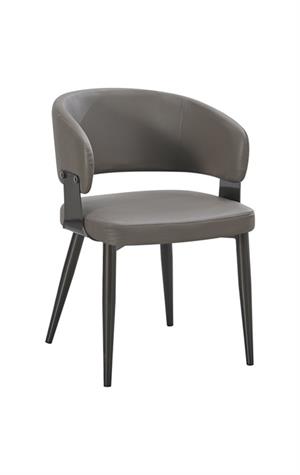 Chic Dark Grey Metal Chair with Upholstered Seat and Back for Indoor Use