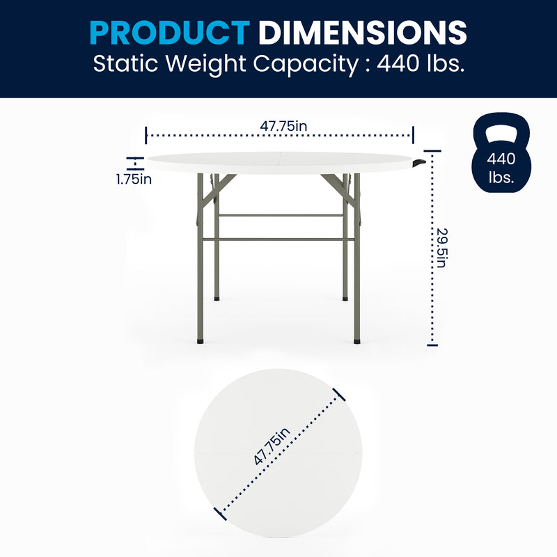 Freeman 4-Foot Round Bi-Fold Granite White Plastic Banquet and Event Folding Table with Carrying Handle