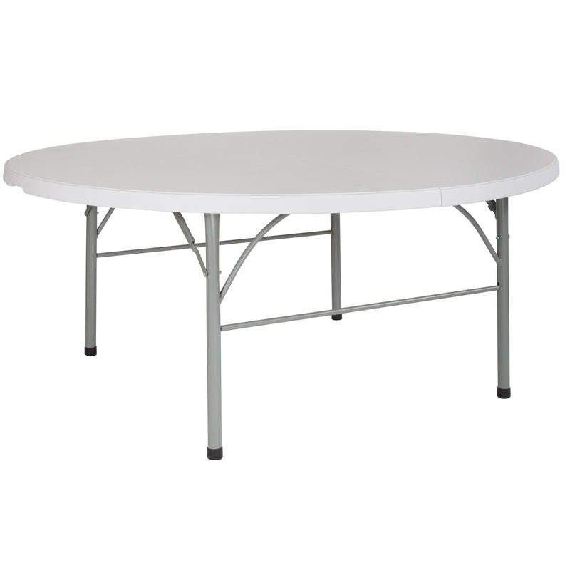 Stonewall 6-Foot Round Bi-Fold Granite White Plastic Banquet and Event Folding Table with Carrying Handle