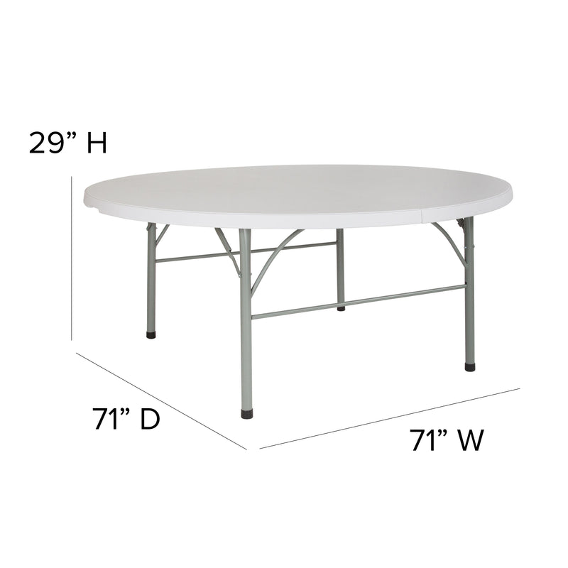 Stonewall 6-Foot Round Bi-Fold Granite White Plastic Banquet and Event Folding Table with Carrying Handle