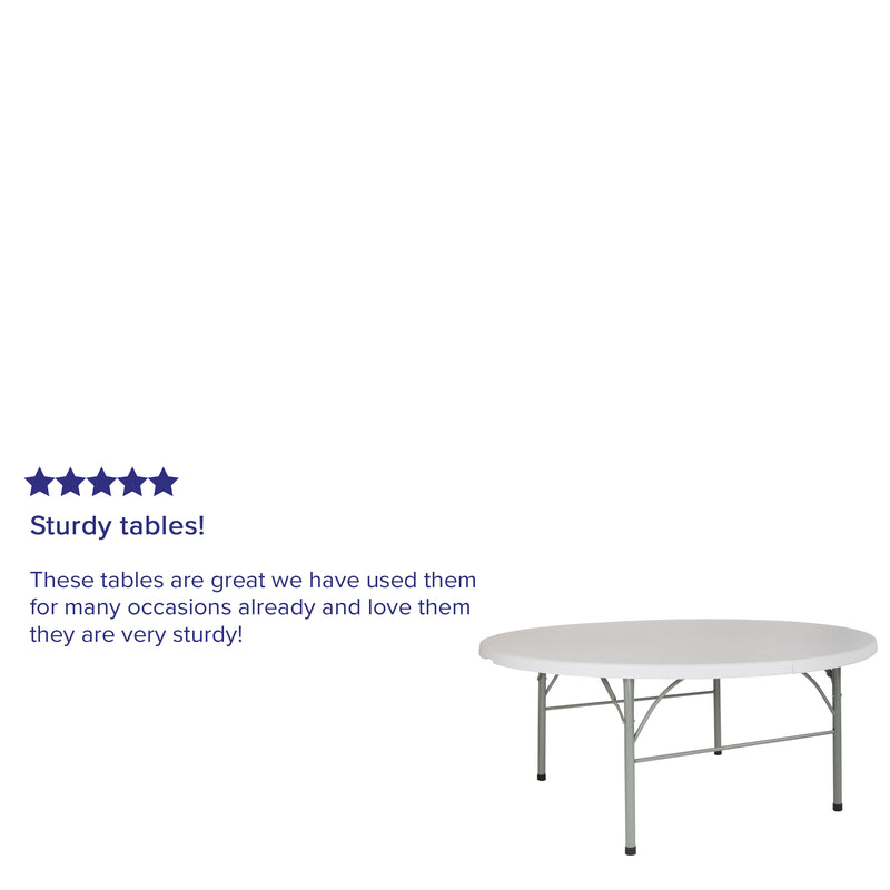 Stonewall 6-Foot Round Bi-Fold Granite White Plastic Banquet and Event Folding Table with Carrying Handle