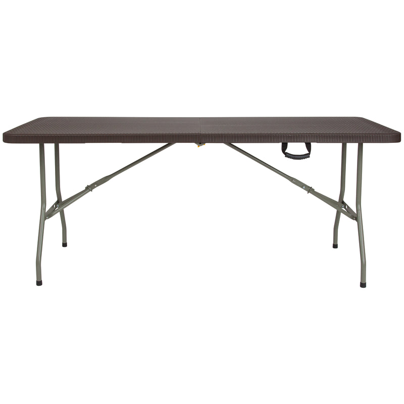 Park 6-Foot Bi-Fold Brown Rattan Plastic Folding Table