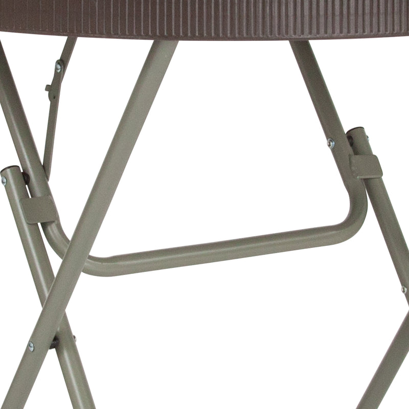 Trellis 2.6-Foot Round Brown Rattan Plastic Folding Table
