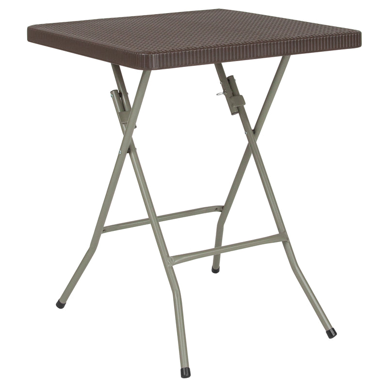 Linburgh 1.95-Foot Square Brown Rattan Plastic Folding Table