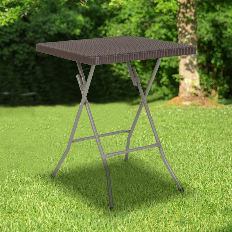 Linburgh 1.95-Foot Square Brown Rattan Plastic Folding Table