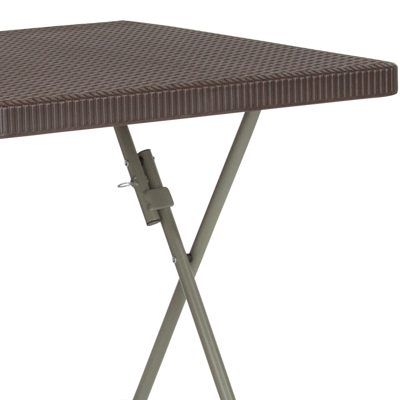 Linburgh 1.95-Foot Square Brown Rattan Plastic Folding Table