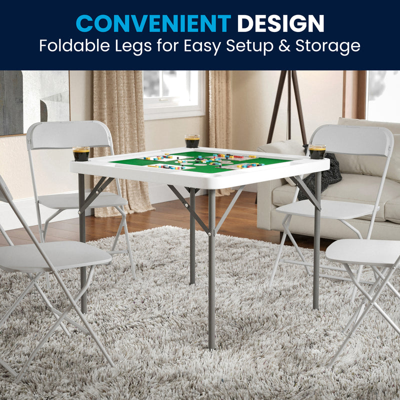 Silas 34.5" Square 4-Player Folding Card Game Table with Green Playing Surface and Cup Holders