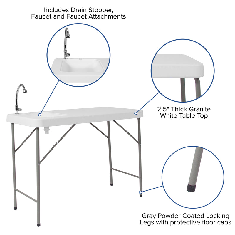 Wesley 4-Foot Portable Fish Cleaning Table / Outdoor Camping Table and Sink