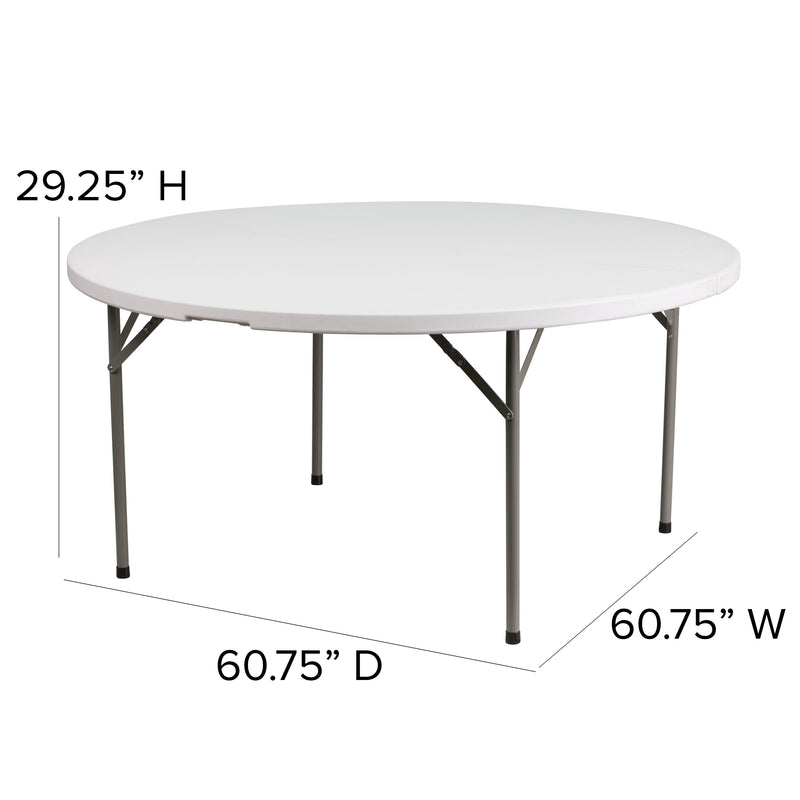 Elon 5-Foot Round Granite White Plastic Folding Table