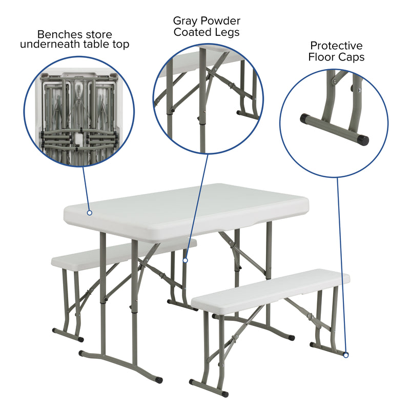 Rowan 3 Piece Portable Plastic Folding Bench and Table Set