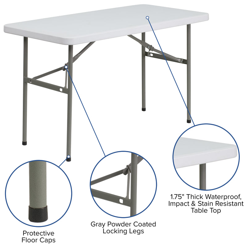 Elon 4-Foot Granite White Plastic Folding Table