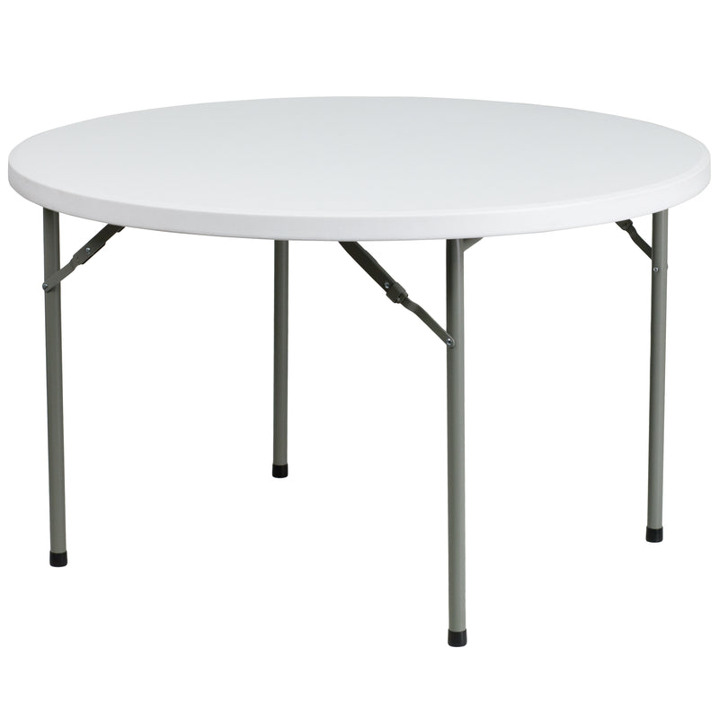 Elon 4-Foot Round Granite White Plastic Folding Table