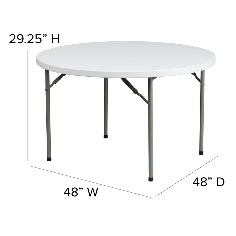 Elon 4-Foot Round Granite White Plastic Folding Table