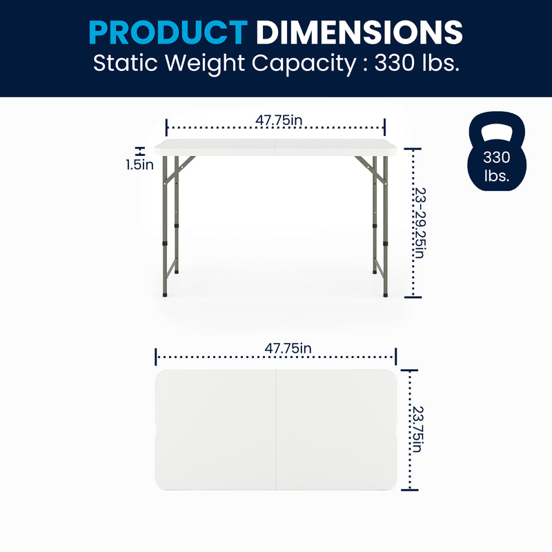 Elon 4-Foot Height Adjustable Bi-Fold Granite White Plastic Folding Table