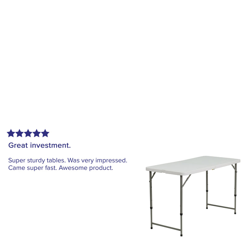 Elon 4-Foot Height Adjustable Bi-Fold Granite White Plastic Folding Table