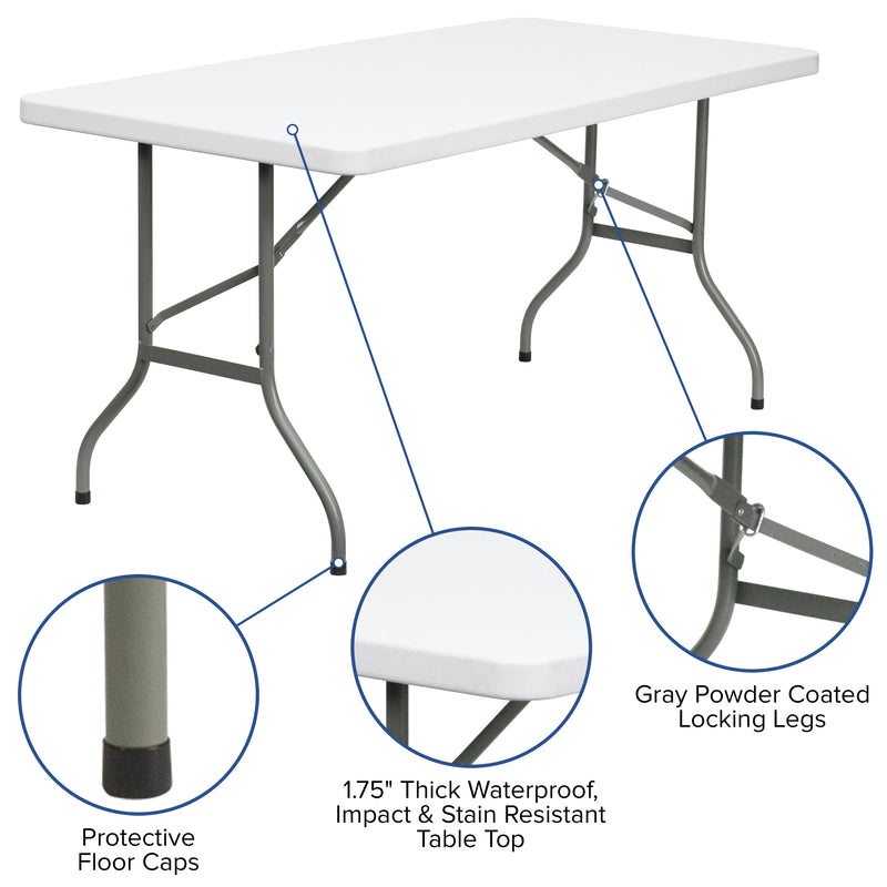 Elon 5-Foot Granite White Plastic Folding Table