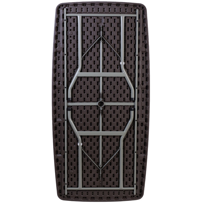 Elon 5.62-Foot Brown Rattan Indoor-Outdoor Plastic Folding Table with Umbrella Hole