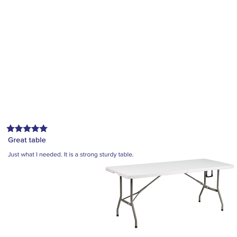 Elon 6-Foot Bi-Fold Granite White Plastic Banquet and Event Folding Table with Carrying Handle