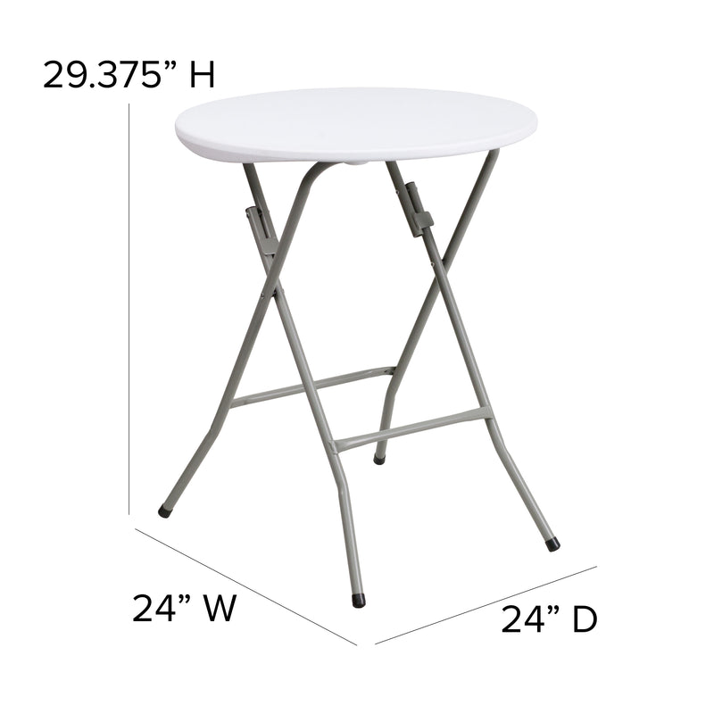 Elon 2-Foot Round Granite White Plastic Folding Table