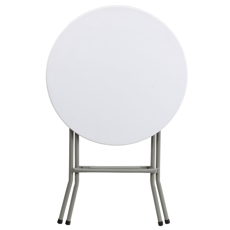 Elon 2-Foot Round Granite White Plastic Folding Table