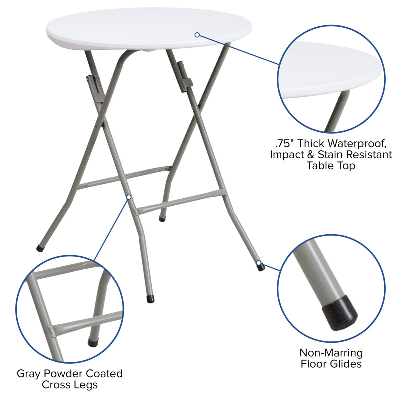 Elon 2-Foot Round Granite White Plastic Folding Table