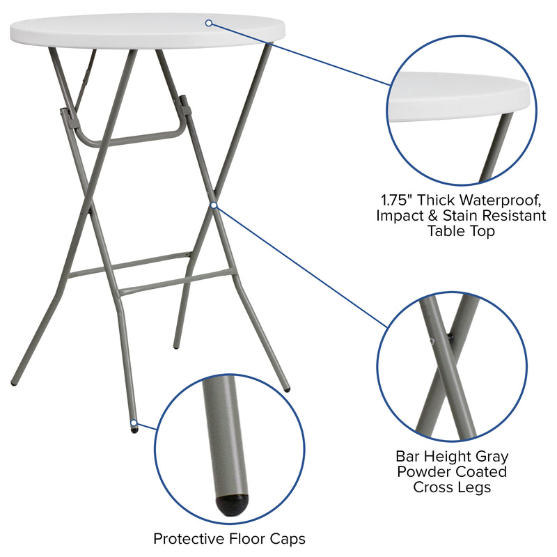 Elon 2.6-Foot Round Granite White Plastic Bar Height Folding Table