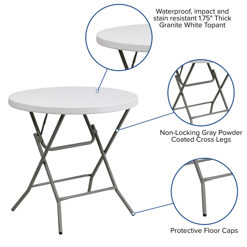 Elon 2.63-Foot Round Granite White Plastic Folding Table