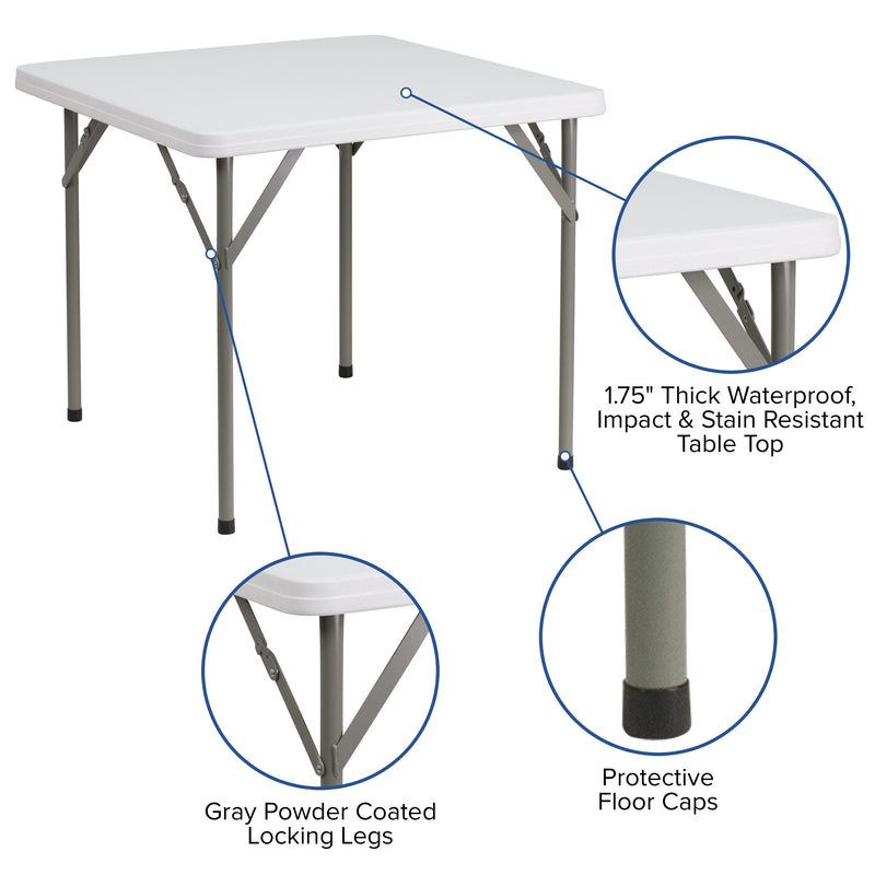 Elon 2.85-Foot Square Granite White Plastic Folding Table