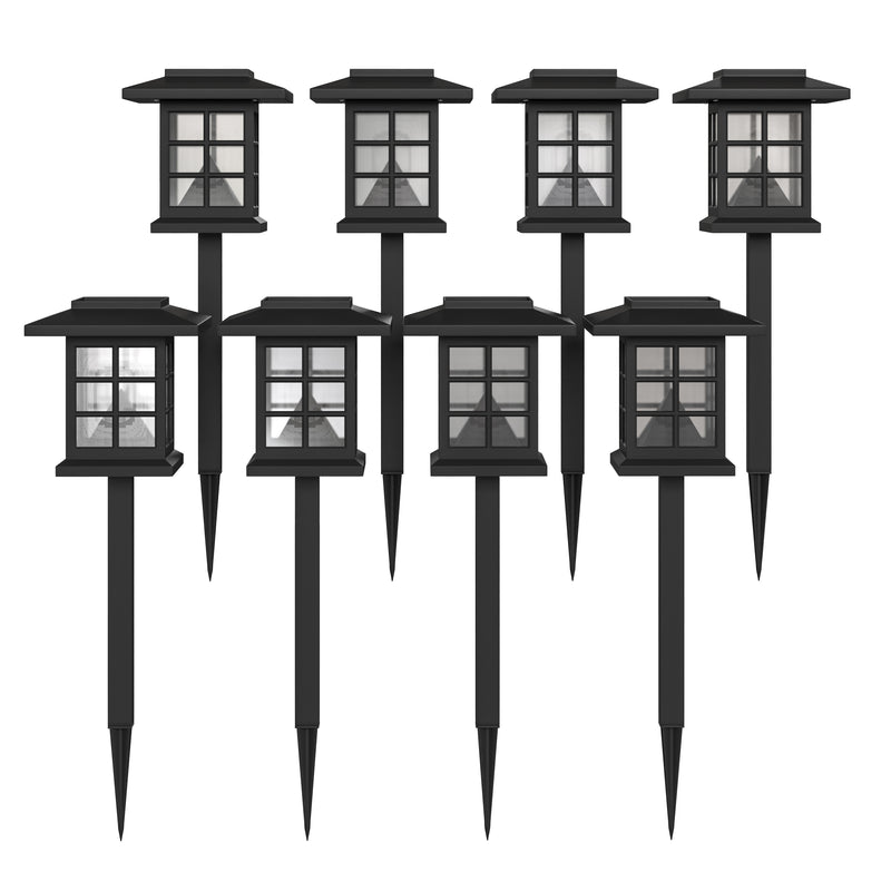 Halsey 8 Pack Black Lantern Style LED Solar Lights Weather Resistant Outdoor Solar Powered Lights for Pathway, Garden, & Yard