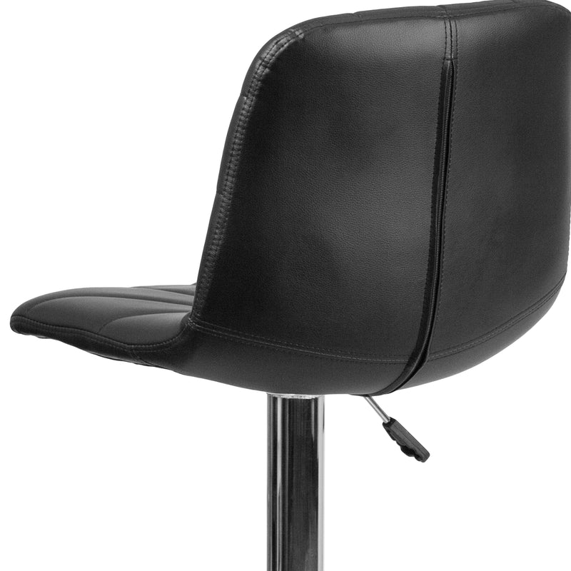 Williams Contemporary Black Vinyl Adjustable Height Barstool with Embellished Stitch Design and Chrome Base