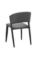 Dining Indoor Grey Metal Chair with Ribbed Backrest and Cushioned Seat