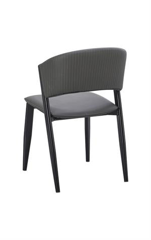 Dining Indoor Grey Metal Chair with Ribbed Backrest and Cushioned Seat