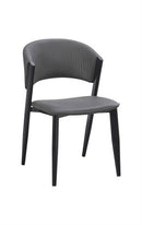 Dining Indoor Grey Metal Chair with Ribbed Backrest and Cushioned Seat