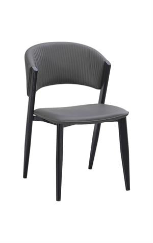 Dining Indoor Grey Metal Chair with Ribbed Backrest and Cushioned Seat